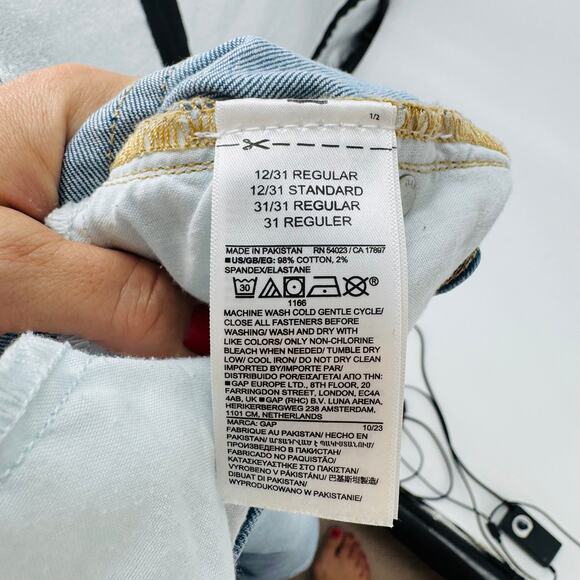 GAP High Rise Wide Leg Crop Jeans Light Wash Raw Hem Denim Size 12R - Picture 5 of 9